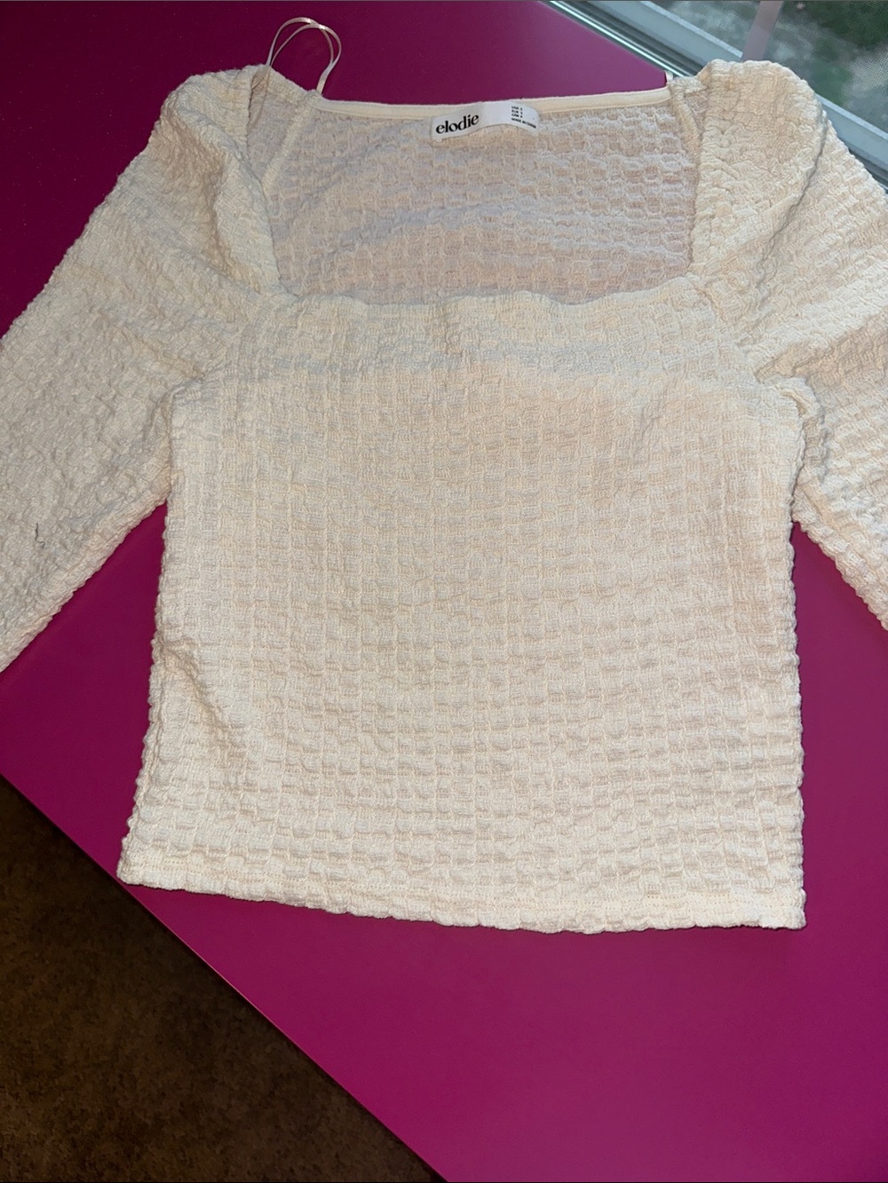Elodie Ivory Textured Square Neck Knit Top